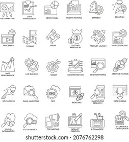 Outline SEO  search engine option flat vector collection icon set