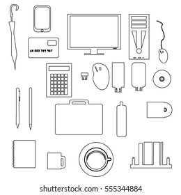 Outline set attribute business,technology ,computer,flash drive,briefcase ,credit card