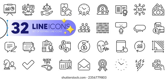 Outline set of Binary code, Lgbt and Consulting business line icons for web with Accounting, Currency rate, Mail thin icon. Diploma, Calendar, Triangle area pictogram icon. Time. Vector