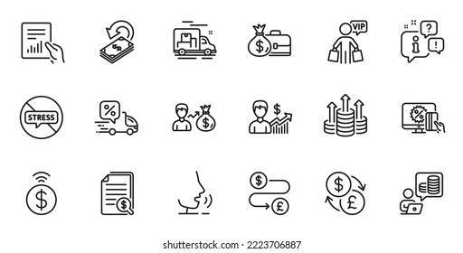 Umrisse des Geschäftswachstums, Stopp Stress und Vip Shopping Line Symbole für Webanwendungen. Talk, Information, Lieferwagen Umriss Symbol. Vektorgrafik