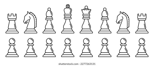 Outline set of chess vector icons - Chess icons set 