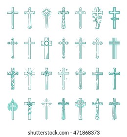 Outline set of christian crosses for modern christian. Outline monochrome vector illustration