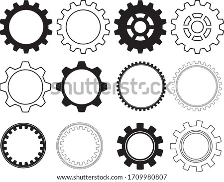 Outline set of Cogwheel vector icons for web design isolated on white background. Gears