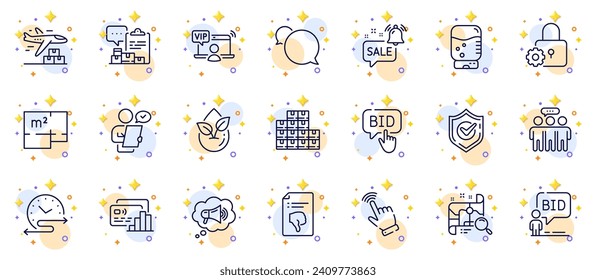 Outline set of Cursor, Messenger and Search map line icons for web app. Include Thumb down, Wholesale inventory, Confirmed pictogram icons. Water cooler, Floor plan, Employees group signs. Vector