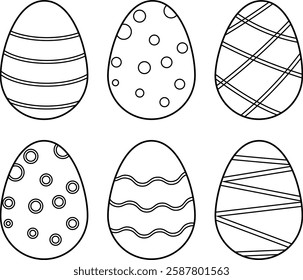 Outline set of decorated easter eggs. Vector illustration with transparent background.	