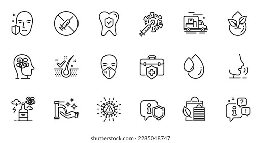 Outline set of Dental insurance, Medical insurance and Coronavirus line icons for web application. Talk, information, delivery truck outline icon. Vector