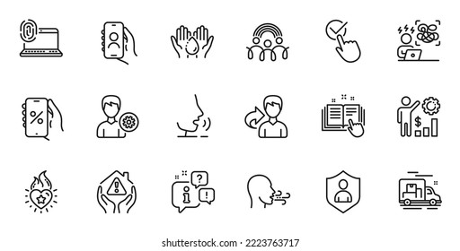 Umrisse von Stress, Anruf und Support-Line-Icons für Webanwendungen. Talk, Information, Lieferwagen Umriss Symbol. Vektorgrafik