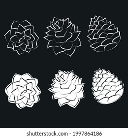 Outline set drawing of cone. Vector illustration.
