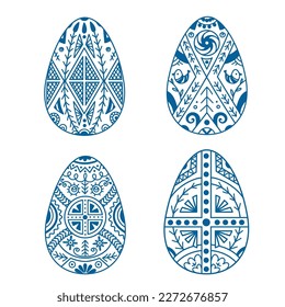 Outline set with Easter eggs which are festively painted