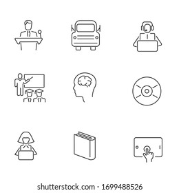 Conjunto de esquemas de educación, ciencia, escuela, profesores iconos vectoriales para el diseño web, aplicación móvil aislado en fondo blanco. Componentes de diseño de UI/UX para sitios web y aplicaciones móviles