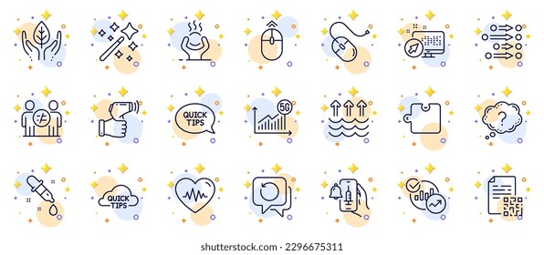 Vorstellung von Evaporation, Elektronisches Thermometer und Impfstoff-Ankündigungszeige-Icons für Web-App. Fügen Sie Schwieriges Stress, Fragezeichen, QuickStart-Guiding Piktogramm-Symbole ein. Rätsel. Vektorgrafik