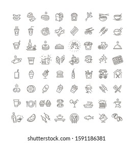 Outline set of food courts vector icons for web design isolated on white background