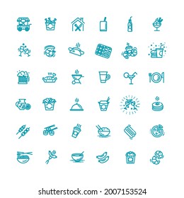 Outline set of food courts vector icons for web design isolated on white background