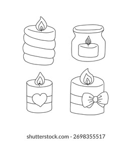 Esquema del conjunto de cuatro velas encendidas. Ilustración vectorial sobre un fondo blanco