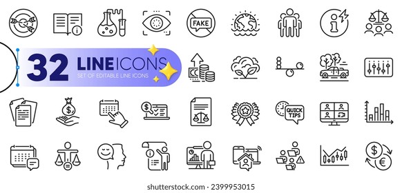 Outline set of Good mood, Technical info and Balance line icons for web with Legal documents, Ethics, Dj controller thin icon. Message, Pickup, Event click pictogram icon. Eye detect. Vector