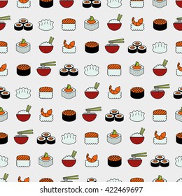 outline set icon of japanese food in a infinity pattern