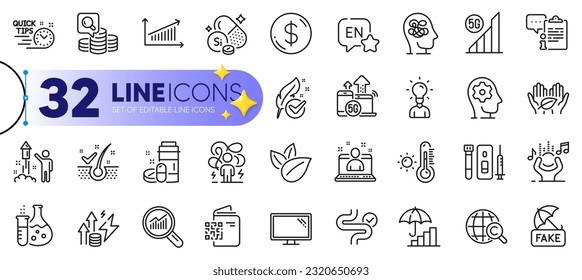 Conjunto de esquemas de inspeccionar, estrés difícil e iconos de línea wifi de 5g para web con inflación energética, fuegos artificiales, código Qr icono delgado. Dinero en dólares, inflación, ícono del pictograma internacional de derechos de autor. Vector