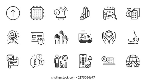 Conjunto de esquemas de notificación de Internet, gráfico 3d e iconos de línea de riqueza Empleados para aplicaciones web. Hable, información, icono de esquema del camión de entrega. Vector