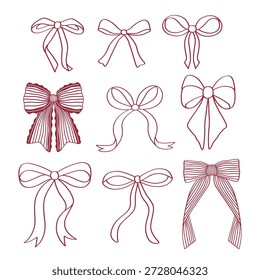 Conjunto de contorno de arcos rojos y rosados lindos aislados 