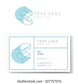 Outline Set of letter C icon and visit card, elements for corporate identity, vector template