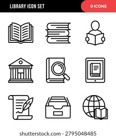 Outline Set of Library and Education Related Concept Icons