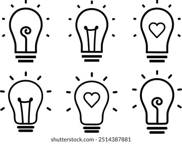 Outline set of lightbulb icon. Idea, electric lamp