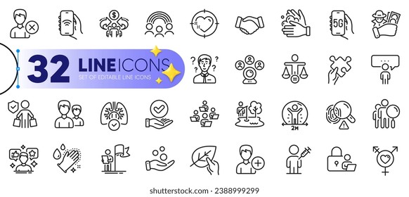 Outline set of Organic tested, People vaccination and Couple line icons for web with Fingerprint, Social distance, Approved checkbox thin icon. Handshake, Fraud, Fishing place pictogram icon. Vector