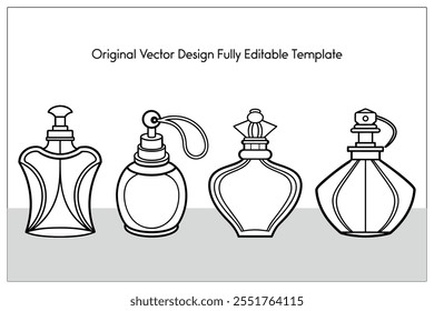 Outline set of Perfume Bottle Vector Line Art, frames and Design elements, Illustration, Vand ector design Template.