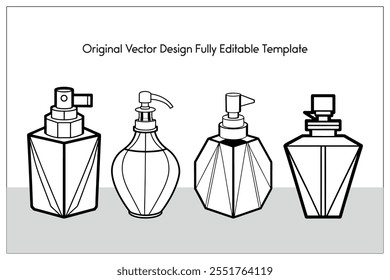 Outline set of Perfume Bottle Vector Line Art, frames and Design elements, Illustration, Vand ector design Template.