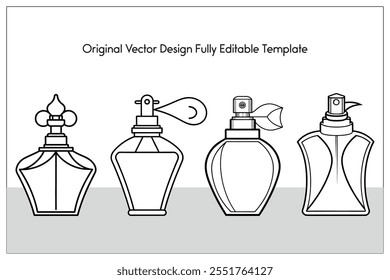 Conjunto de líneas de Vector de botellas de perfume, marcos y Elementos de diseño, ilustración, Plantilla de diseño vectorial.
