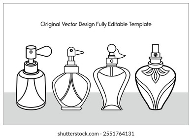 Conjunto de líneas de Vector de botellas de perfume, marcos y Elementos de diseño, ilustración, Plantilla de diseño vectorial.
