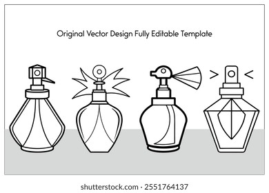 Conjunto de líneas de Vector de botellas de perfume, marcos y Elementos de diseño, ilustración, Plantilla de diseño vectorial.