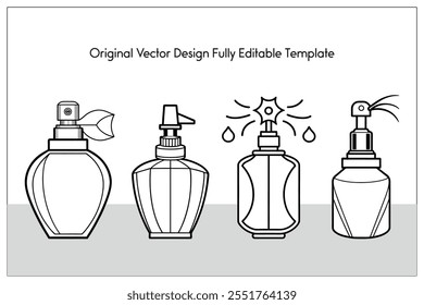 Outline set of Perfume Bottle Vector Line Art, frames and Design elements, Illustration, Vand ector design Template.