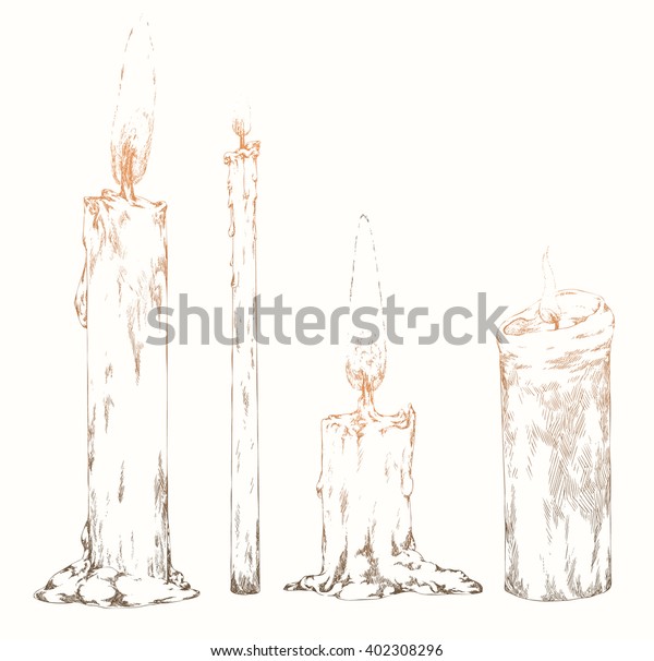 Outline Set Realistic Sketch Candles Process Stock Vector Royalty Free 402308296