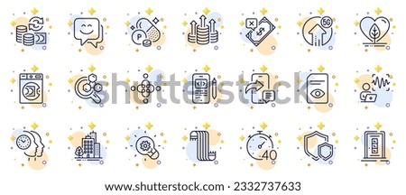 Outline set of Scarf, Phone message and Rejected payment line icons for web app. Include 5g upload, Timer, Shields pictogram icons. View document, Door, Buildings signs. Local grown. Vector