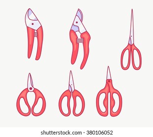 Outline set of tools for florists decorator. Scissors and pruners.