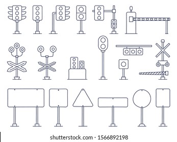 Outline Set of Traffic Vector Cartoon Illustration. Railway and road Traffic Light. Semaphore. Cartoon.