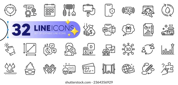 Conjunto de esquemas de iconos de línea impermeables, Web3 y Diesel para web con Cursor, Comunicación de usuario, Icono delgado de herramientas de parrilla. Destino cardíaco, tarjeta, icono del pictograma del rompecabezas de búsqueda. Sueño de regalo. Vector
