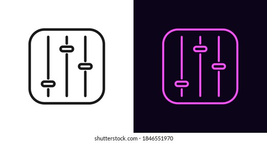 Outline settings panel icon. Linear customization sign, isolated control panel with editable stroke. Tuning switches, adjustment toggles. Vector icon, sign, symbol for Interface and Motion graphic svg