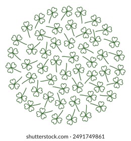 Outline shamrocks in shape of circle Isolated on white. St Patricks Day greetings design concept