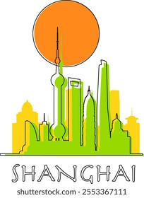 Contorno del horizonte del centro de la ciudad de Shanghai. Edificios chinos. Paisaje urbano metropolitano