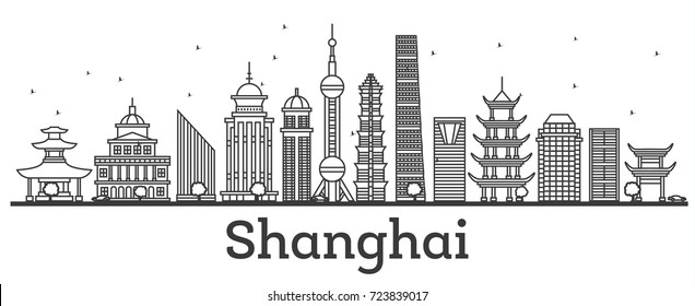 Outline Shanghai Skyline With Modern Buildings. Vector Illustration.