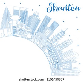 Outline Shantou China City Skyline with Blue Buildings and Copy Space. Vector Illustration. Business Travel and Tourism Concept with Modern Architecture. Shantou Cityscape with Landmarks.