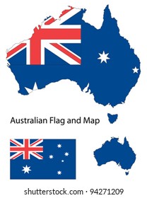 Outline shape of Australia filled with Australian flag.