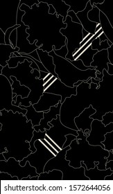 Outline shape of tropical flower and strip, vector minimal flat seamless pattern, black and white colour