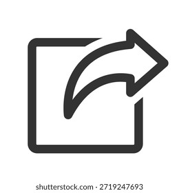 Contorno compartilhar ícone com quadrado e seta isolados estilo plano design vetor ilustração no fundo branco.