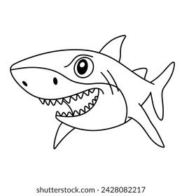 Outline shark isolated on white background. Doodle shark in cartoon style. Hand drawn vector art.