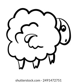 Outline sheep in doodle style, simple coloring page with cute farm animal back view vector illustration