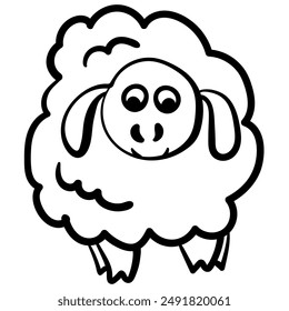 Contorno de ovejas en estilo doodle, Ilustración vectorial de página para colorear simple con linda vista frontal de animal de granja