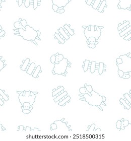 Outline Sheep goat Fence Vector Seamless Pattern illustration for Print, Wallpaper, Decoration.